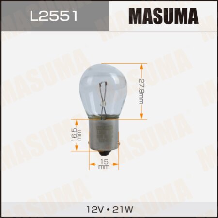 Лампа Masuma P21W (BA15s, S25) 12V 21W одноконтактная, L2551