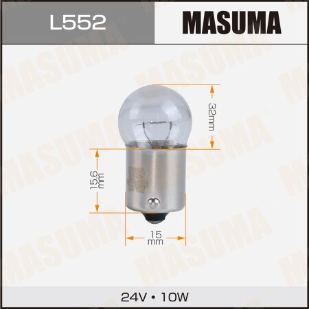 Лампа Masuma R10W BA15s G18 24V 10W одноконтактная, L552