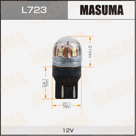 Лампы Masuma W21/5W (W3x16q, T20) 12V 21/5W (LED) двухконтактные, L723