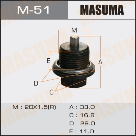 Oil drain plug Masuma (with magnet) M20x1.5, M-51