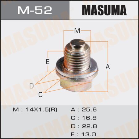 Болт (пробка) маслосливной Masuma с магнитом M14x1.5 (шайба MDP-0027), M-52