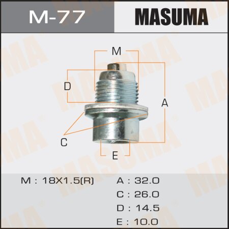 Болт (пробка) маслосливной Masuma с магнитом M18x1.5, M-77
