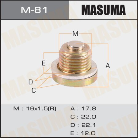 Болт (пробка) маслосливной Masuma с магнитом M16x1.5, M-81