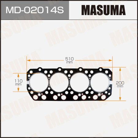 Пятислойная прокладка ГБЦ (металл-эластомер) Masuma толщина 1,40мм, MD-02014S