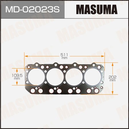 Пятислойная прокладка ГБЦ (металл-эластомер) Masuma толщина 1,46мм, MD-02023S