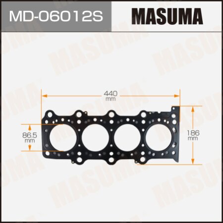Трехслойная прокладка ГБЦ (металл-эластомер) Masuma толщина 0,75мм, MD-06012S