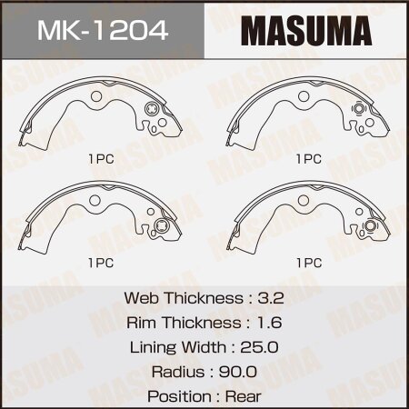 Колодки тормозные барабанные Masuma, MK-1204