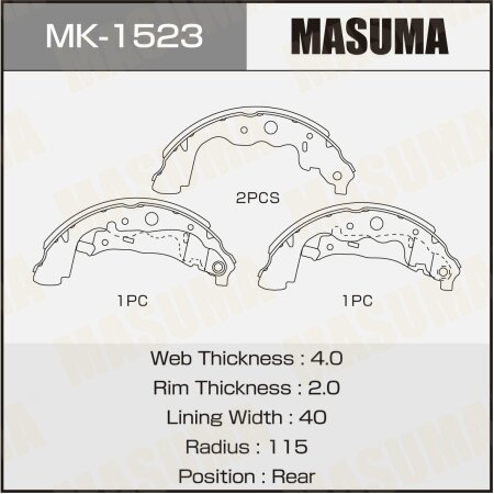 Колодки тормозные барабанные Masuma, MK-1523