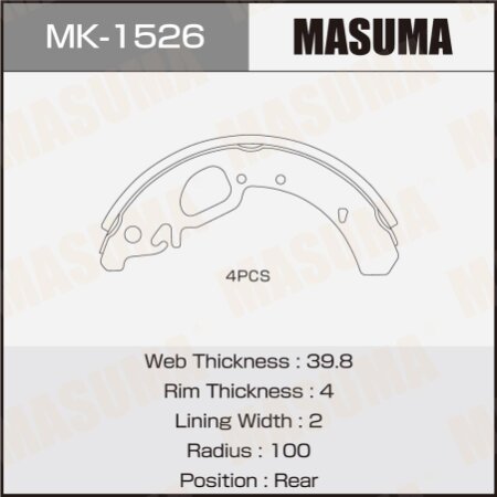 Колодки тормозные барабанные Masuma, MK-1526