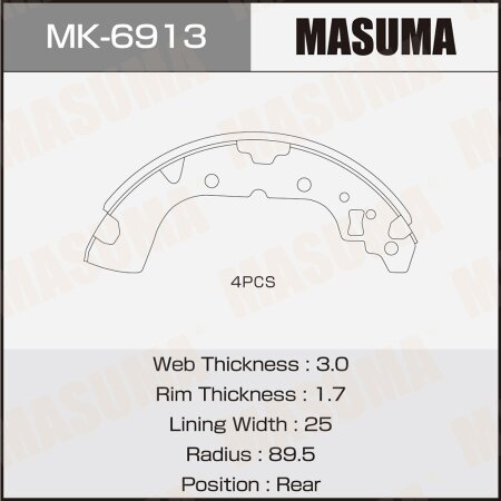Колодки тормозные барабанные Masuma, MK-6913