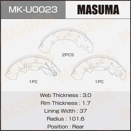 Колодки тормозные барабанные Masuma, MK-U0023