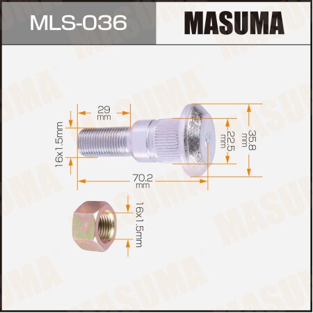 Wheel stud Masuma M16x1.5(L), MLS-036