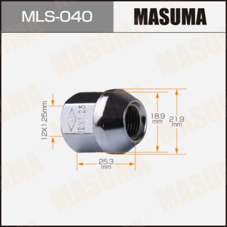 Wheel nut Masuma M12x1.25(R) size 19, MLS-040