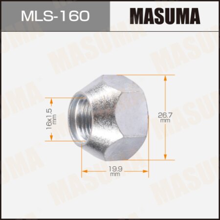 Гайка колесная Masuma M16x1.5(R) под ключ 27 открытая, MLS-160