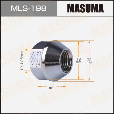 Гайка колесная Masuma M 12x1.25(R) под ключ 19 открытая, MLS-198