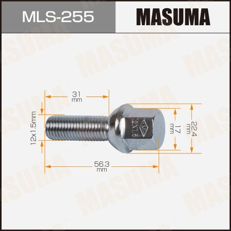 Болт колесный M12x1.5(R))Masuma, MLS-255