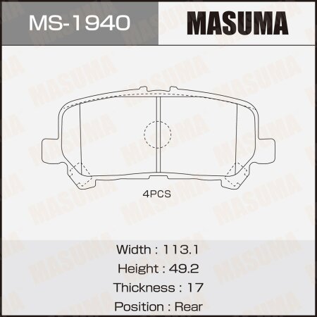 Колодки тормозные дисковые Masuma, MS-1940