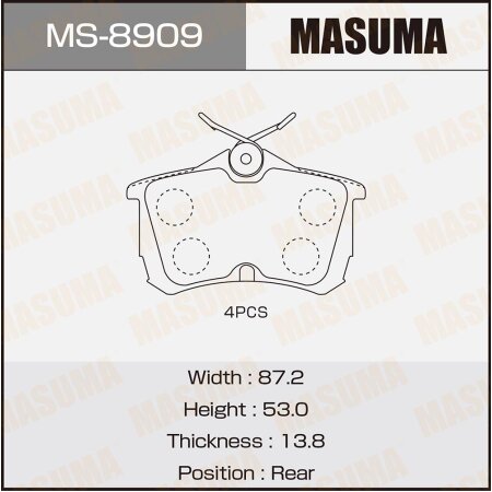 Колодки тормозные дисковые Masuma, MS-8909