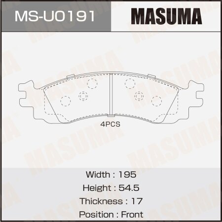 Колодки тормозные дисковые Masuma, MS-U0191