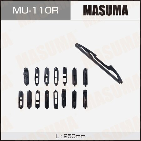 Дворник задний MASUMA пластиковый, силиконовый, универсальный 10"(250мм) 15 видов креплений, MU-110R