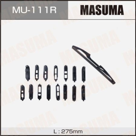 Дворник задний MASUMA пластиковый, силиконовый, универсальный 11"(275мм) 15 видов креплений, MU-111R