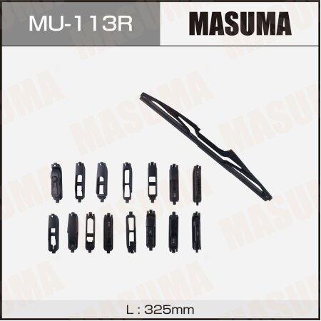 Дворник задний MASUMA пластиковый, силиконовый, универсальный 13"(325мм) 15 видов креплений, MU-113R